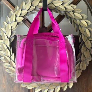 Hot Pink Clear Tote Bag with Inner Pouch -